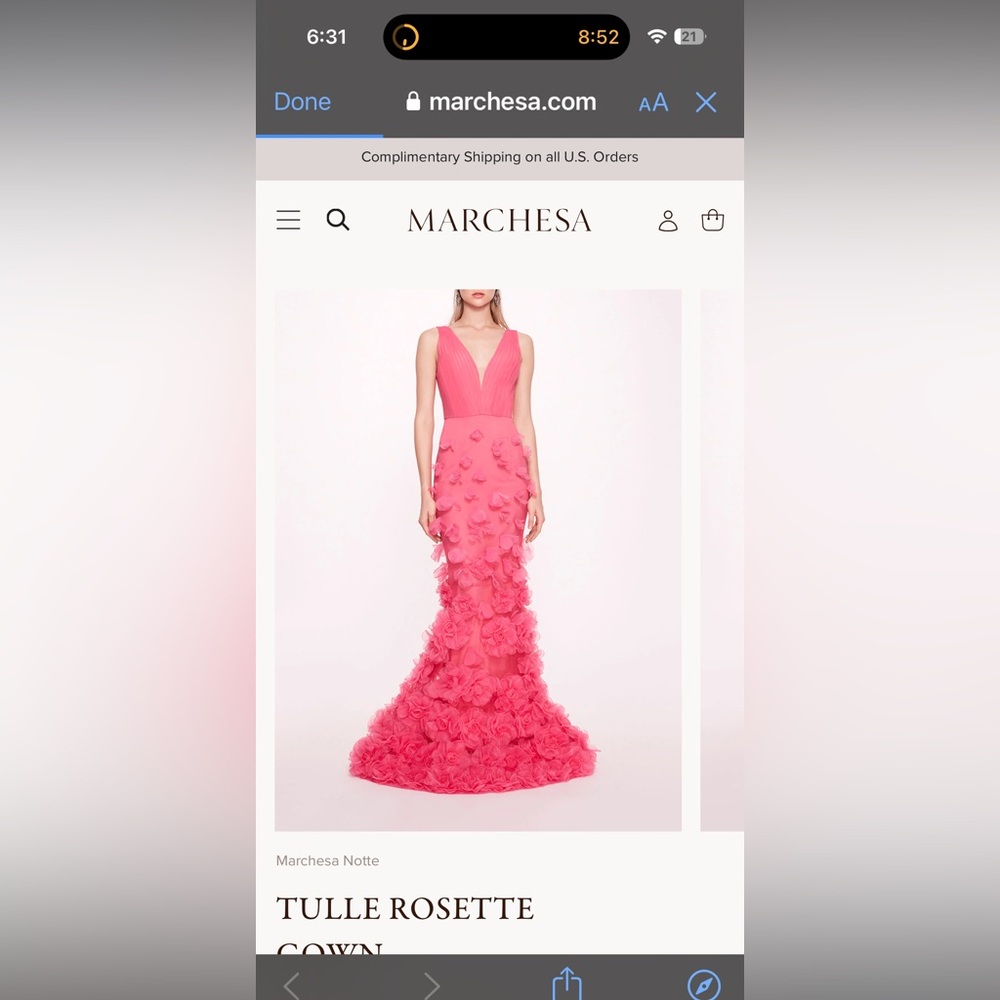 NWT NEVER WORN MARCHESA TULLE ROSETTE GOWN